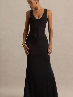 white christmas dresses Cosmic Star Black Sequin High-Neck Maxi Dress With Feather Cuffs – Club L  London main image 1
